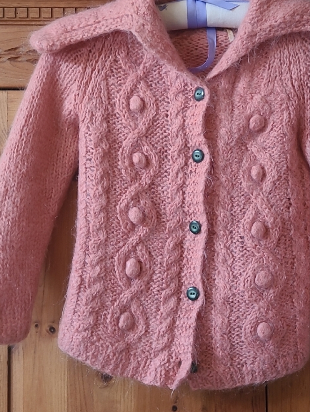 Free People Coral Pink Cable Bobble Cardigan